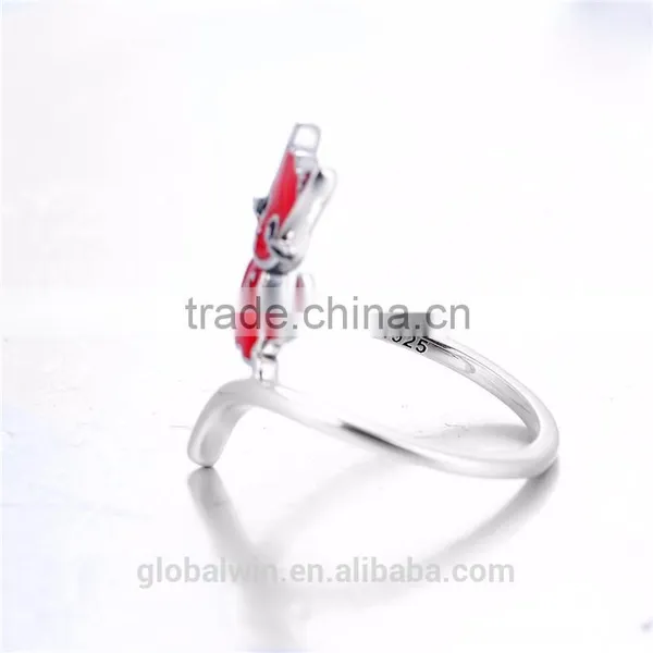 Factory Promotion Solid 925 Latest Wedding Ring Designs Red Black Enamel Sterling Silver Ring Cat Animal Sex Women'S Ring Animal photo-2