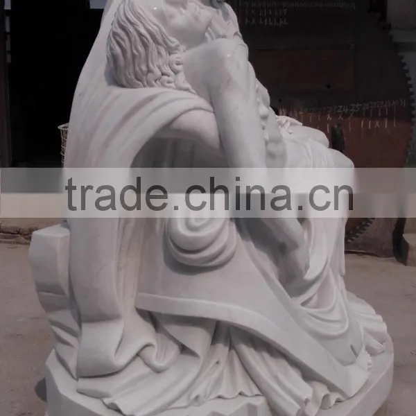 Hand Carved White Marble Pieta Statue photo-4