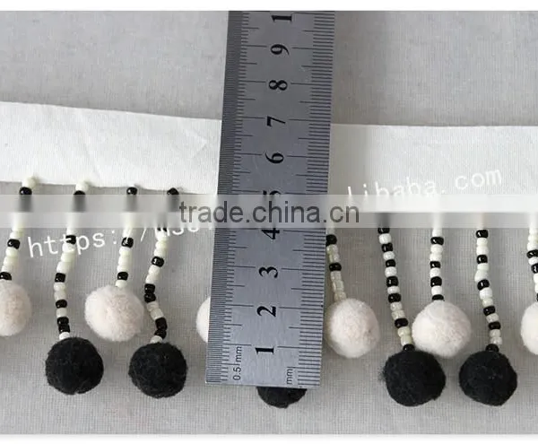 Newest 7cm Width Black/white Handmade Beaded Pom Pom Fringe Wholesales photo-6