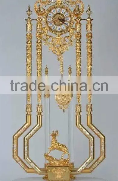 Latest Design Onyx Base Gilt Bronze Floor Standing Clock, Gold Gilt Ormolu Ornate Pendulum Clock photo-3