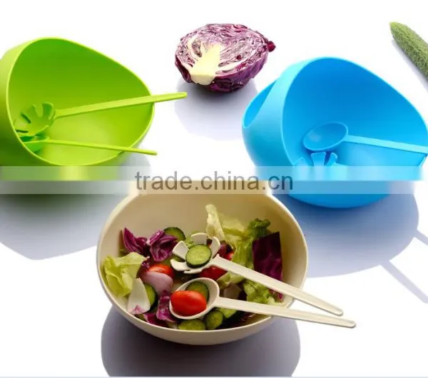 BPA-Free Big Plastic Salad Bowl With Spoon/plastic Salad Bowl With Handle photo-2