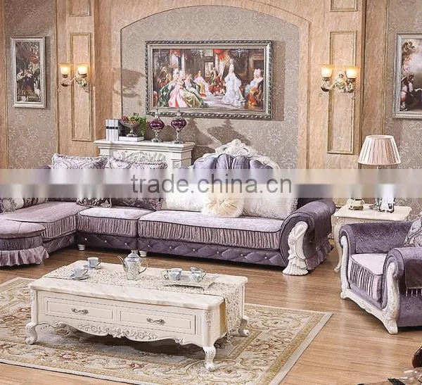 M868 Home Use High Class Living Room Furniture European Classical Wooden Fabric Sofa With Lounge Chaise photo-2