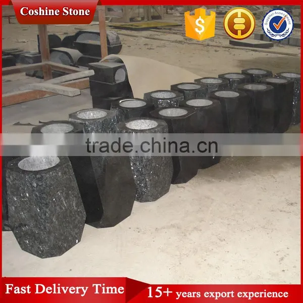 Beauty Blue Pearl Stone Cemetery Vase For Gravestone photo-4