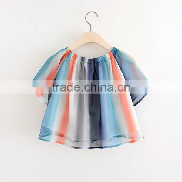 2017 Latest Girls Chiffon Tops With Colored Stripe photo-2