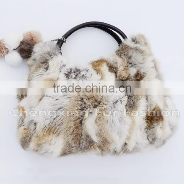 CX-H-36B Real Rabbit Fur & Leather Tote Handbag New Arrival photo-2