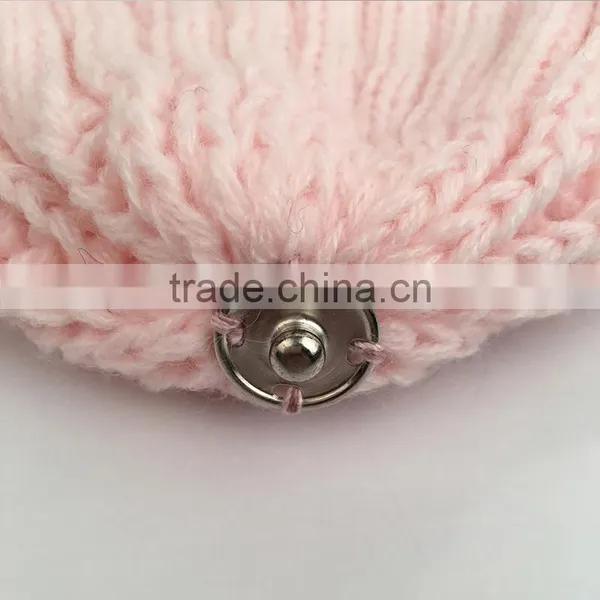 Myfur Baby Pink Bright Wool Knit Hat Wholesale With Real Fox Fur Pom Pom photo-5