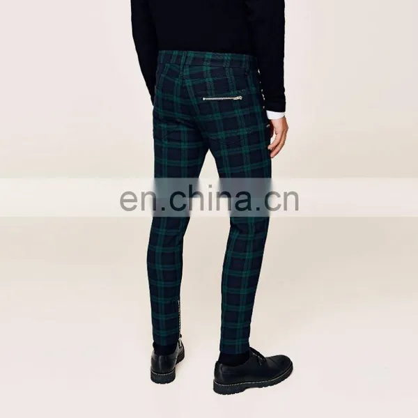 New Style Wholesale Man Fashion Slim Fit Checked Trousers With Zips photo-2