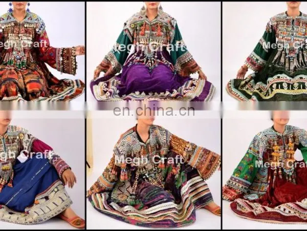 Vintage Traditional Kuchi Dress - Gypsy Afghani Tassel Dress - Kuchi Indian Traditional With Tassel Dress photo-3