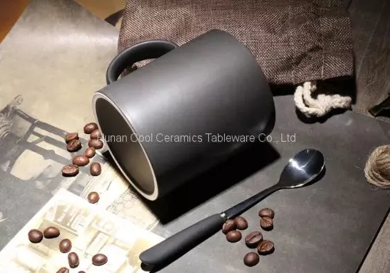 Glazed Black Coffee Ceramic Mugs,dull Polish With Spoon, Matter Milk Cup photo-2
