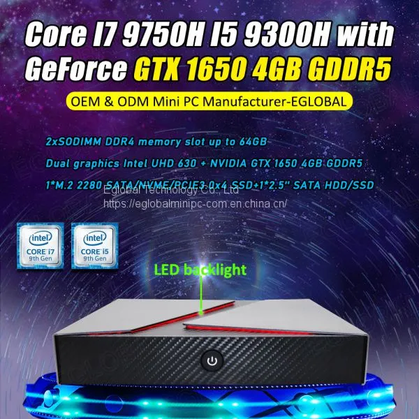 Eglobal GeForce GTX1650 Gaming Computer Dual Graphics Desktop 9th Intel Core i7 9750H Mini PC 4k Display Bluetooth4.0