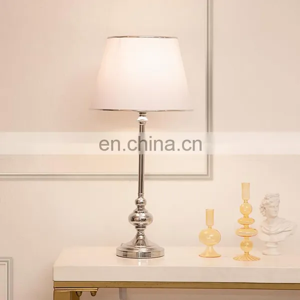 Korean Popular Bedroom Lighting Decoration Handmade White Lampshade Silver Metal LED Desk Lamp photo-3