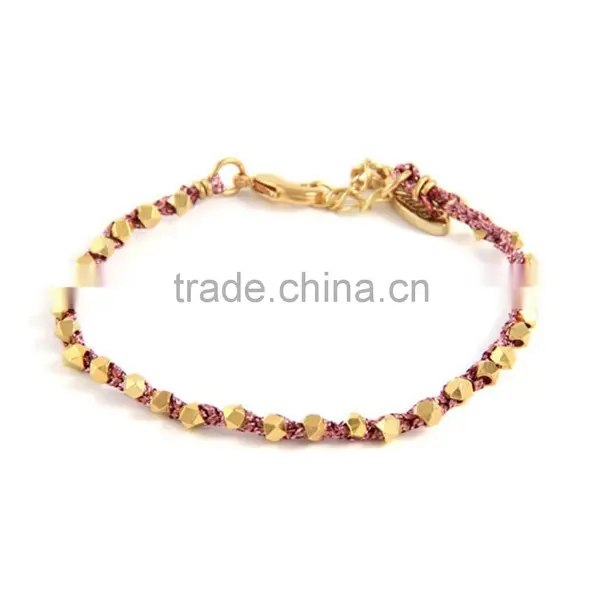 Cotton Rope Woven Alloy Bead Bracelet With Lobster Clasp photo-4