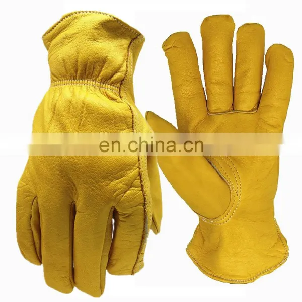 TPR Protective Construction Yellow Industrial Impact Resistant Touch Screen Driving Safety Leather Work Gloves photo-5