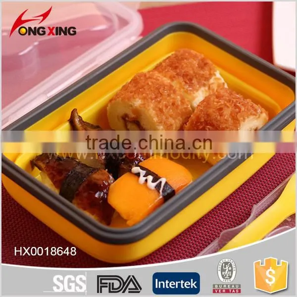 SILICONE FOLADING LUNCH BOX WITH SPOON/CHOPSTICKS(1000ML) photo-5