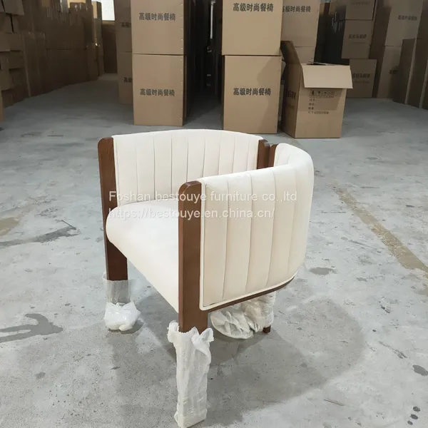 Hot-Selling Best Quality Blue Beige Color Customize Dining Chairs Wooden Leg pu Leather Project Chair photo-5