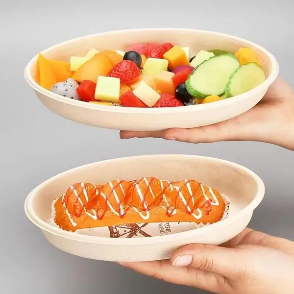 700ml Disposable Pulp Molding Meal Tray, Bagasse Pulp, Natural Color, Microwave Safe, Oil Proof