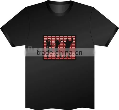 EL T-Shirt Sound Activated Flashing T Shirt Light Up Down Music Party Equalizer LED T-Shirt Interchangeable Short Black Tshirt photo-2