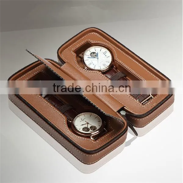 Custom 2 Slot Carbon Fiber/ Leather Travel Watch Storage Box With Zipper photo-4