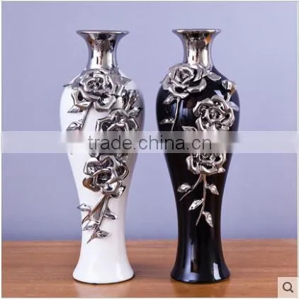 Black and White Wedding Electroplated Ceramic Vase With Flower photo-3