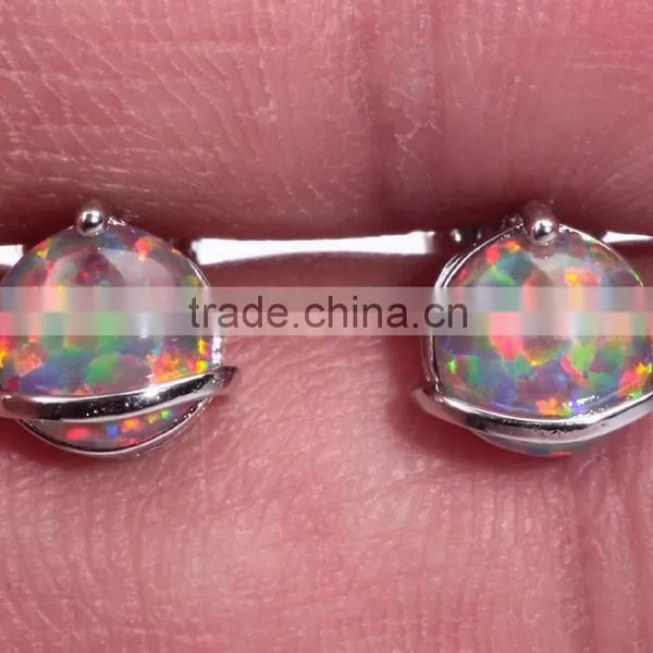 7mm 925 Sterling Silver Single Created Opal Stone Fancy Stud Earring Designs photo-6