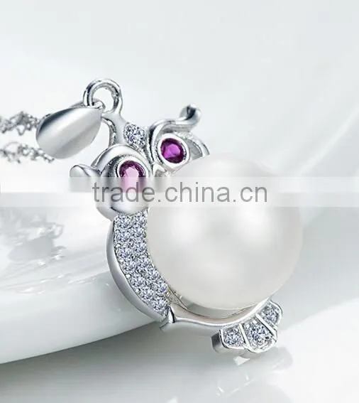 Elegant Fashion Natural Fresh Water Pearl 925 Sterling Silver Owl Pendant photo-2