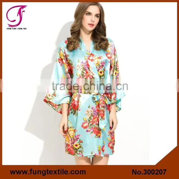 FUNG 3002 Women Satin Floral Kimono Robe photo-5