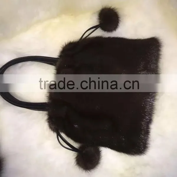 Korea Style Mink Fur Handbag With Mink Fur Pompoms for Ladies photo-2