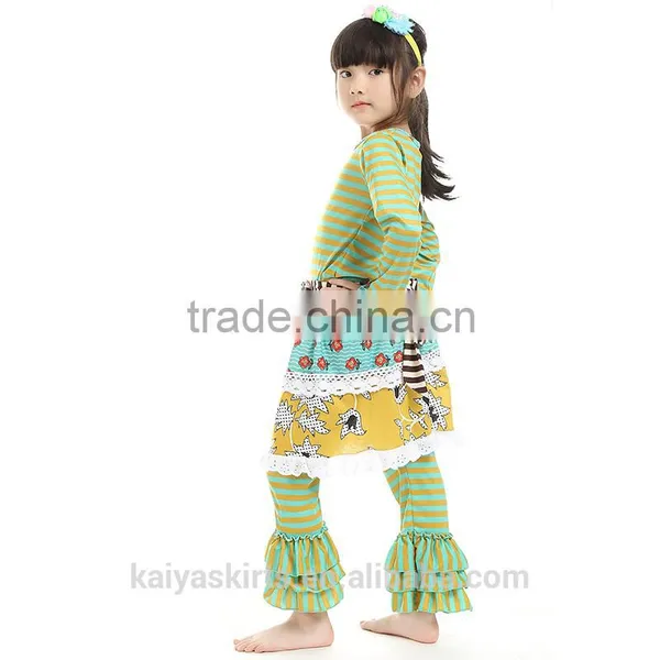 2016 Kaiya Girls Halloween Clothing Sets Long Sleeve 2pcs Set Fall Stripe Organic Cotton Baby Clothing photo-3