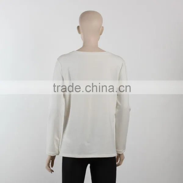 F5S10191 New Fashion White Flocking Print Women Long Sleeve T Shirts photo-4