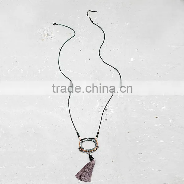 2016 Vintage Women Brown Tassel Pendant Long Chain Necklaces Crystal Bead Geometric Alloy Collar Necklaces Designs Jewelry photo-2