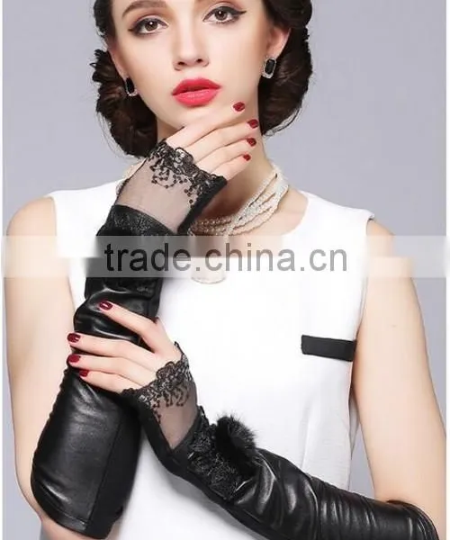 Sexy Lace Girls Long Gloves Leather Fur Girls Long Gloves photo-5