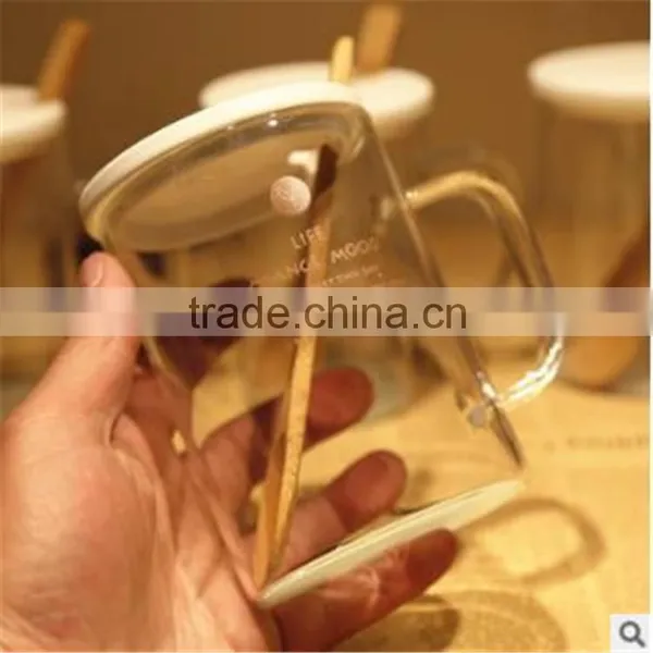 400ml Heat-resistant Borosilicate Glass Cup With Plastic Lid and Bamboo Spoon photo-2