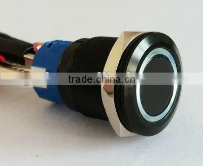 Ring Illuminated Black Color Latching Push Button Switch 19(dia.19mm)