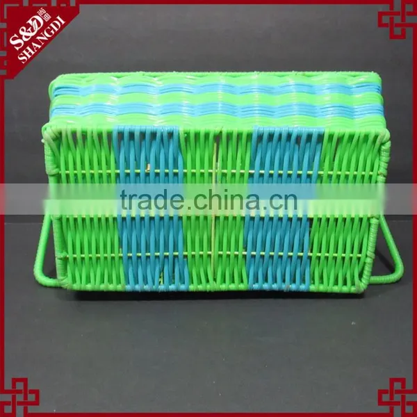 New Kitchen Storage Tool Green & Blue Plastic Wicker Woven Utensil Holder photo-5