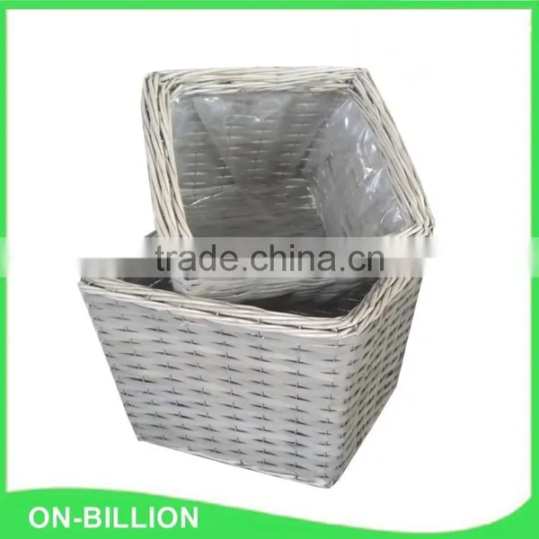 Hand Woven Wicker and Wood Chips Garden Flower Pot for Sale photo-2