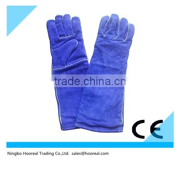 Long-Cuff Cowhide Split Leather Stick Gloves Welding Welder Grill Lined Working Gloves With CE Certificate