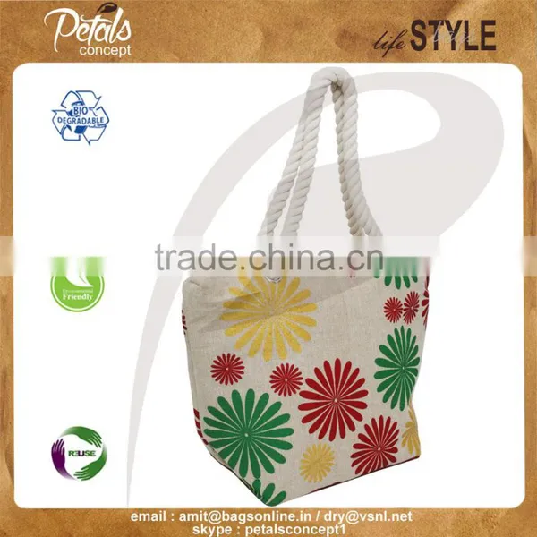 PP Laminated Juco Fabric Beach Bag With Twisted Rope Handle photo-2