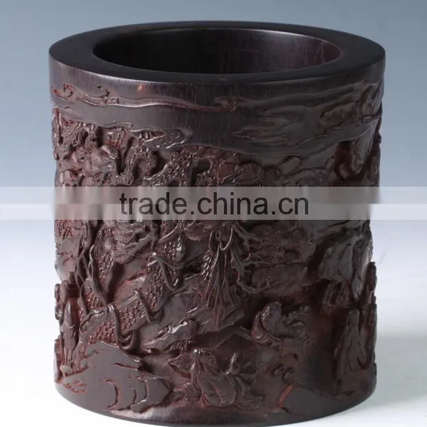 Chinese Unique Wooden Carving Pencil Vase Brush Pot Handicraft photo-2