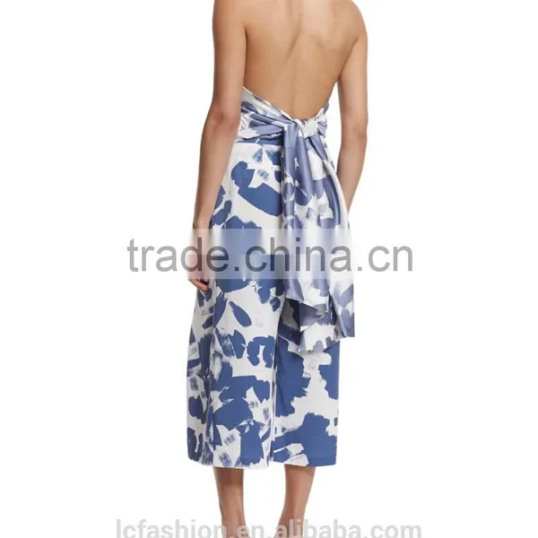 Blue and White Two Piece Blouse and Pants 2016 Ladies Elegant Clothing photo-3