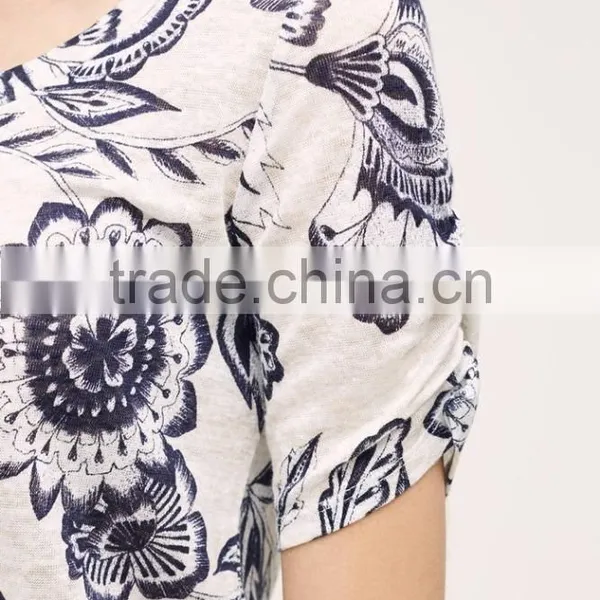 OEM Lady New Pattern Floral Print Linen t Shirt Customized photo-4