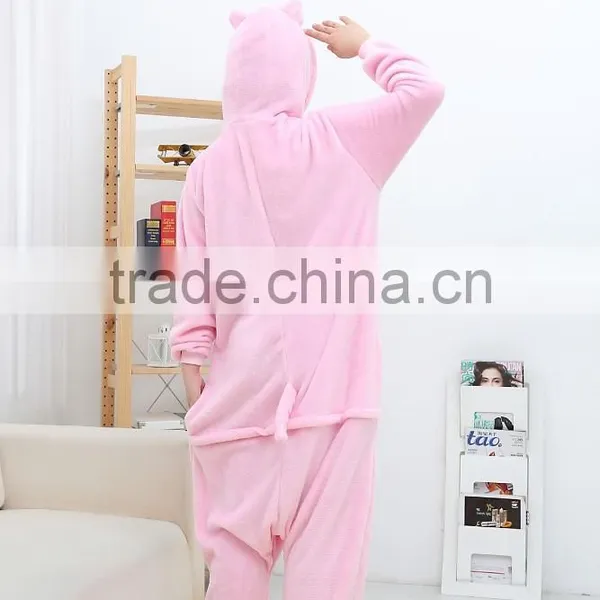 Coral Fleece Cartoon Adult Animal Jumpsuit Animal Pajamas Jumpsuit Pink Pig Design photo-2