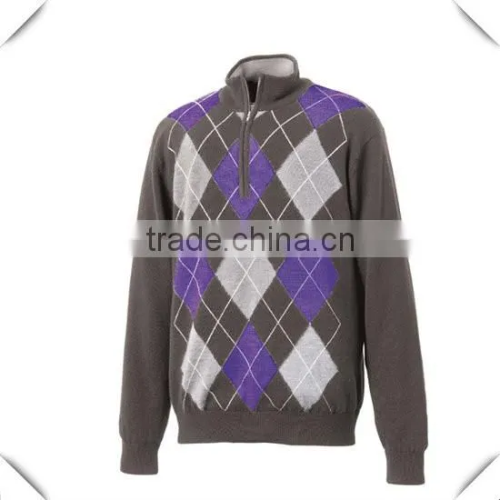 Men Sweater 2014 , High Quality 100% Cotton Custom Made 1/3 Zipper Golf Sweater for Men