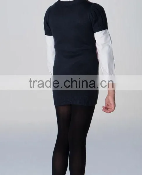 Fashion V Neck Cotton Short Sleeved Girls Argyle Sweater photo-4
