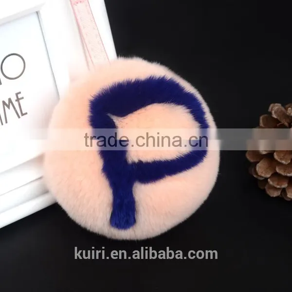 Rex Rabbit Fur Ball/ Fox Fur Letters Pom Doll Ball Keychain Bag Charms photo-4