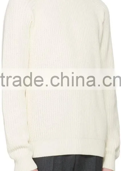 Crew Neck Long Raglan Sleeve Ribbed Cotton Jersey Sweater in Off White for Men photo-2