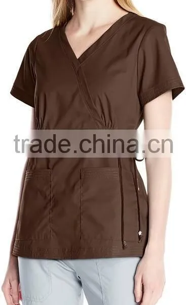 Customed Plain Blank Multi-Colors Easy-Fit Nursing Scrubs Tops With Adjustable Side Tie photo-4
