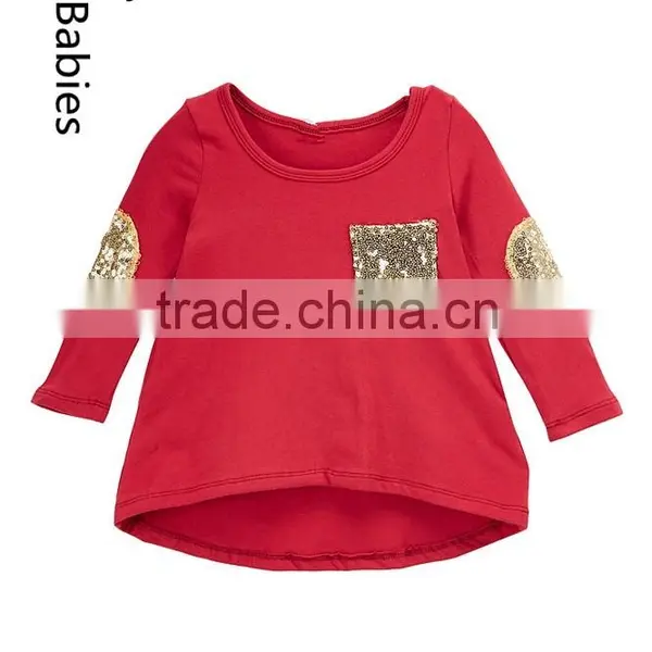 Pictures of Girls Cotton Tops Long Sleeves Sequin Fabric Swing Tops