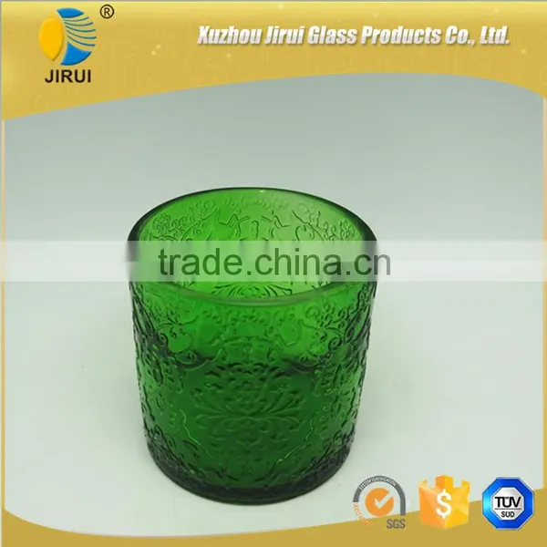 550ml Votive Glass Candle Holder / Green Candle Holder With Embossed Design photo-2