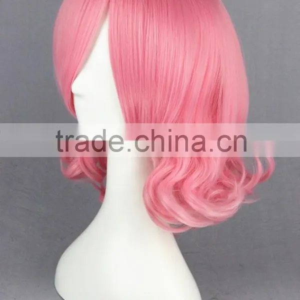 High Quality 35cm Short Curly Touhou Project-Saigyouji Yuyuko Pink Synthetic Anime Wig Cosplay Costume Hair Wig Party Wig photo-4