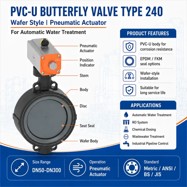 PVC-U Wafer Butterfly Valve Type 240 Pneumatic Actuator For RO System And Chemical Dosing photo-2